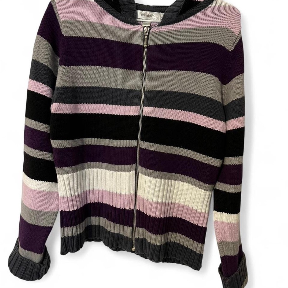 dressbarn Women's Striped sweater- Purple, Gray, Black, Pink
